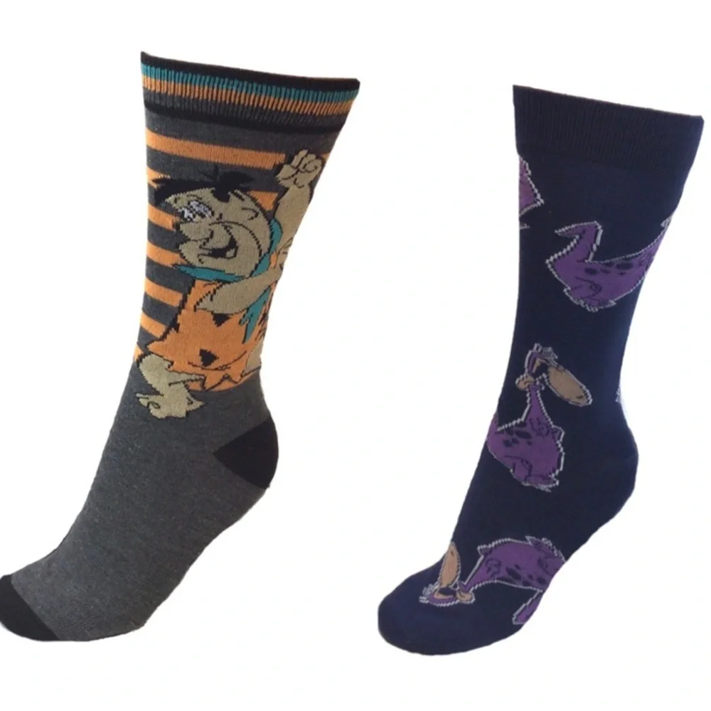 (2) Pairs The Flintstones Mens Novelty Crew Socks